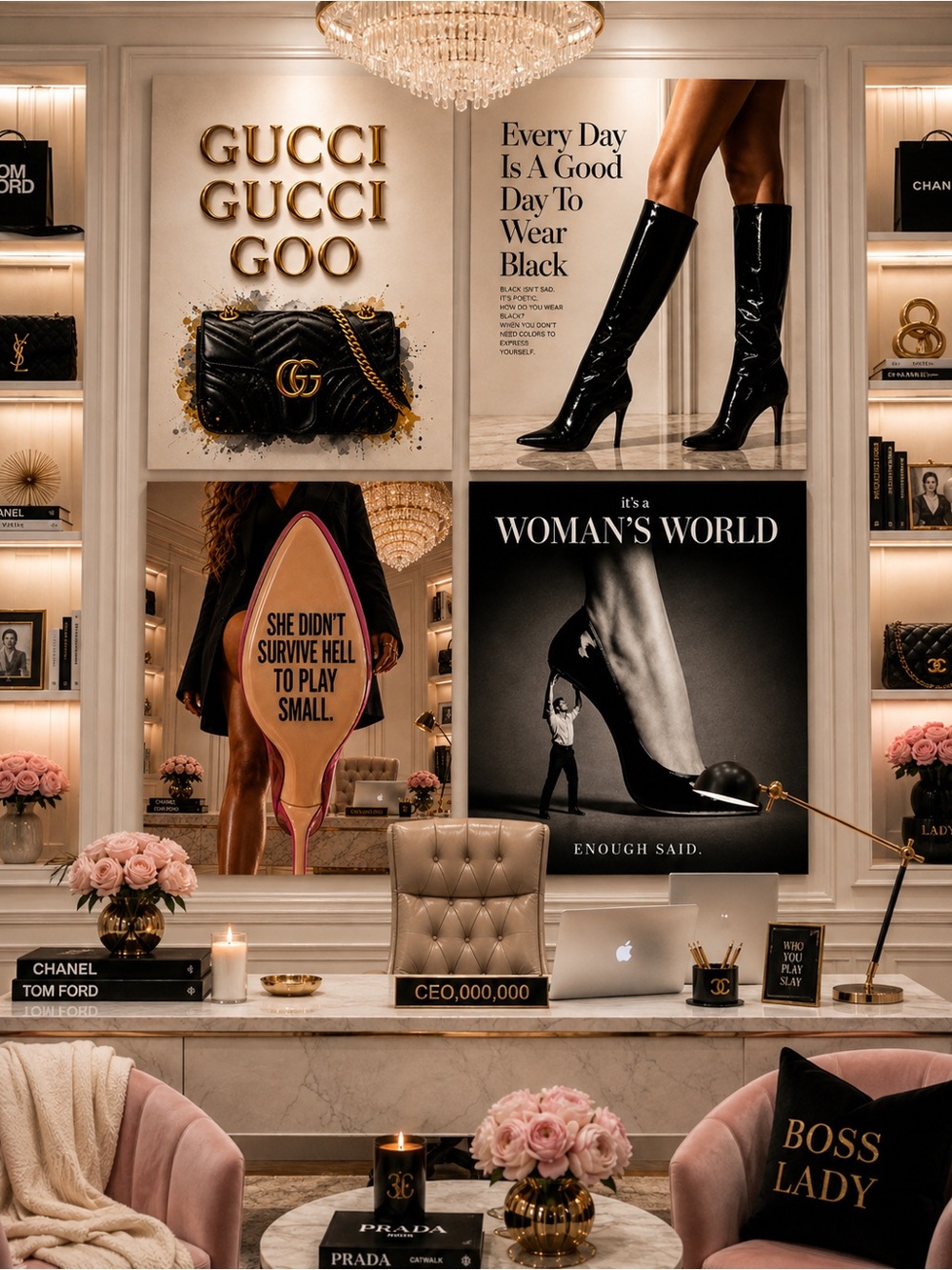 👠Well Heeled. Well Earned.™ | Set of 4 Feminine Fashion Office Wall Art Prints